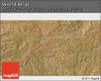Satellite 3D Map of the Area around 9° 46' 31" S, 30° 40' 29" E
