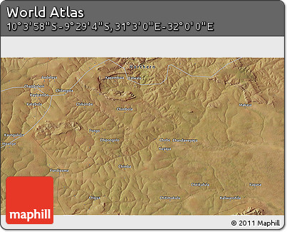 Satellite 3D Map of the Area around 9° 46' 31" S, 31° 31' 29" E