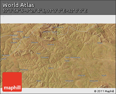 Satellite 3D Map of the Area around 9° 46' 31" S, 31° 31' 29" E