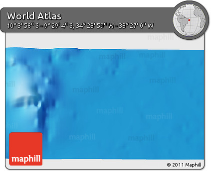 Shaded Relief 3D Map of the Area around 9° 46' 31" S, 33° 55' 29" W