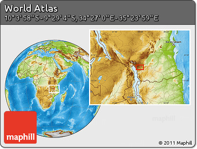 Physical Location Map of the Area around 9° 46' 31" S, 34° 55' 29" E
