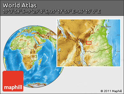 Physical Location Map of the Area around 9° 46' 31" S, 35° 46' 29" E