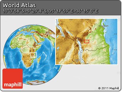 Physical Location Map of the Area around 9° 46' 31" S, 35° 46' 29" E