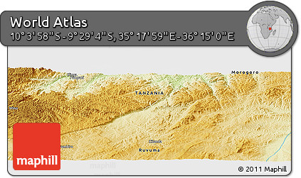 Physical Panoramic Map of the Area around 9° 46' 31" S, 35° 46' 29" E