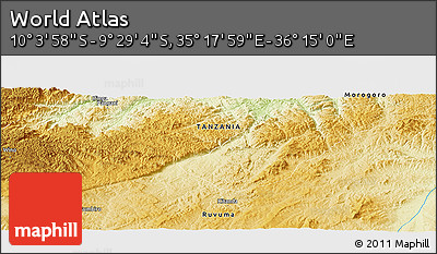 Physical Panoramic Map of the Area around 9° 46' 31" S, 35° 46' 29" E