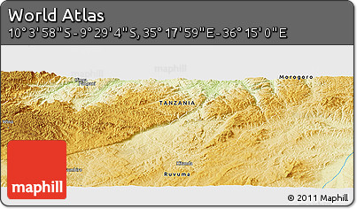 Physical Panoramic Map of the Area around 9° 46' 31" S, 35° 46' 29" E