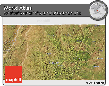 Satellite 3D Map of the Area around 9° 46' 31" S, 37° 28' 30" E