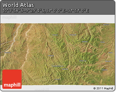 Satellite 3D Map of the Area around 9° 46' 31" S, 37° 28' 30" E
