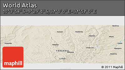 Shaded Relief Panoramic Map of the Area around 9° 46' 31" S, 37° 28' 30" E
