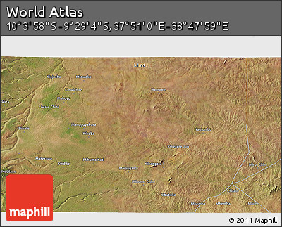 Satellite 3D Map of the Area around 9° 46' 31" S, 38° 19' 30" E