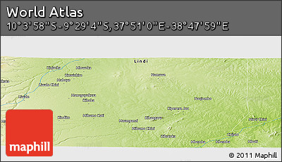 Physical Panoramic Map of the Area around 9° 46' 31" S, 38° 19' 30" E