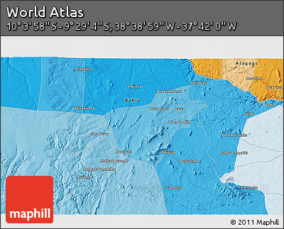 Political 3D Map of the Area around 9° 46' 31" S, 38° 10' 29" W