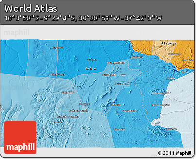 Political 3D Map of the Area around 9° 46' 31" S, 38° 10' 29" W