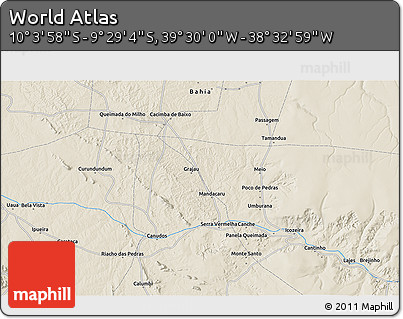 Shaded Relief 3D Map of the Area around 9° 46' 31" S, 39° 1' 29" W