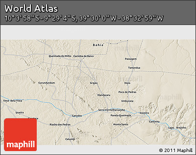 Shaded Relief 3D Map of the Area around 9° 46' 31" S, 39° 1' 29" W