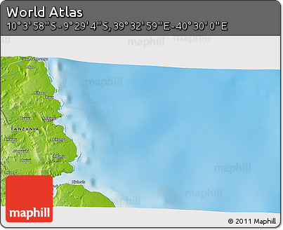 Physical 3D Map of the Area around 9° 46' 31" S, 40° 1' 29" E