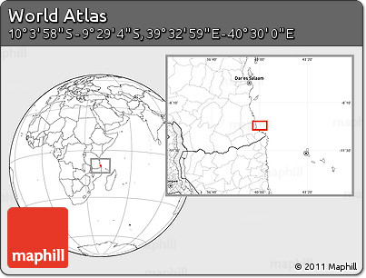 Blank Location Map of the Area around 9° 46' 31" S, 40° 1' 29" E