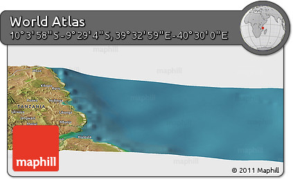 Satellite Panoramic Map of the Area around 9° 46' 31" S, 40° 1' 29" E