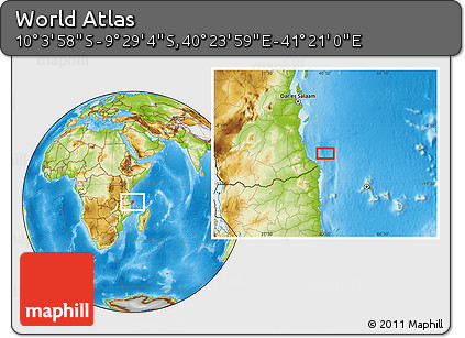 Physical Location Map of the Area around 9° 46' 31" S, 40° 52' 30" E