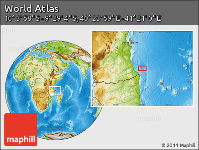 Physical Location Map of the Area around 9° 46' 31" S, 40° 52' 30" E