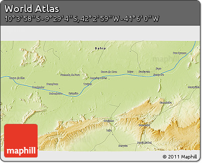 Physical 3D Map of the Area around 9° 46' 31" S, 41° 34' 30" W