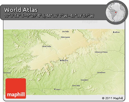 Physical 3D Map of the Area around 9° 46' 31" S, 44° 7' 30" W