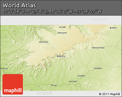 Physical 3D Map of the Area around 9° 46' 31" S, 44° 7' 30" W