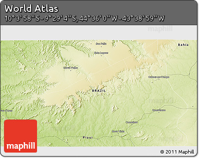 Physical 3D Map of the Area around 9° 46' 31" S, 44° 7' 30" W