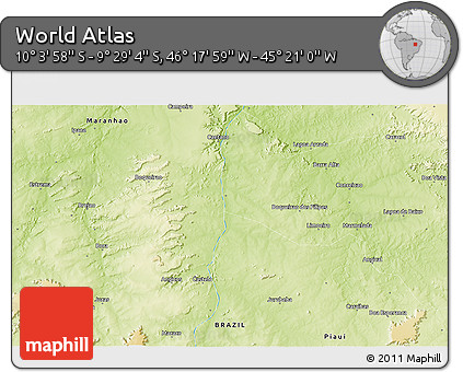 Physical 3D Map of the Area around 9° 46' 31" S, 45° 49' 30" W