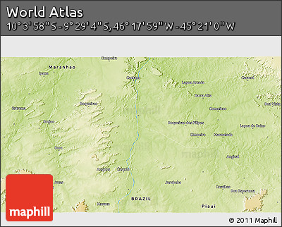 Physical 3D Map of the Area around 9° 46' 31" S, 45° 49' 30" W