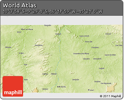 Physical 3D Map of the Area around 9° 46' 31" S, 45° 49' 30" W