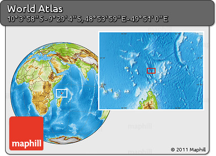 Physical Location Map of the Area around 9° 46' 31" S, 49° 22' 30" E