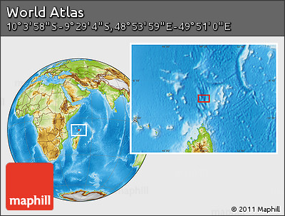 Physical Location Map of the Area around 9° 46' 31" S, 49° 22' 30" E