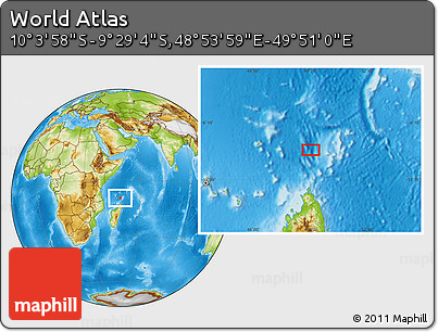 Physical Location Map of the Area around 9° 46' 31" S, 49° 22' 30" E