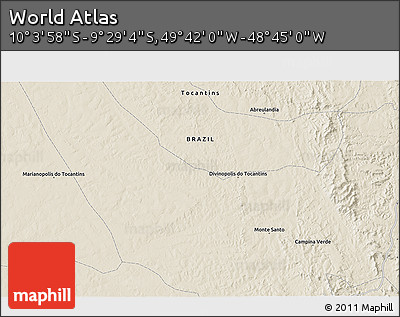 Shaded Relief 3D Map of the Area around 9° 46' 31" S, 49° 13' 30" W
