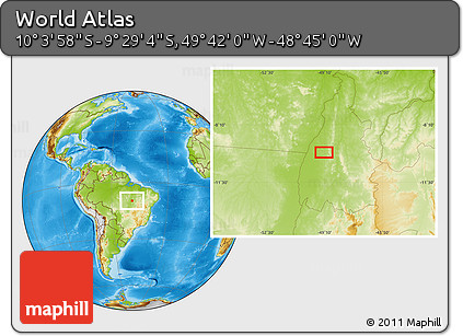Physical Location Map of the Area around 9° 46' 31" S, 49° 13' 30" W