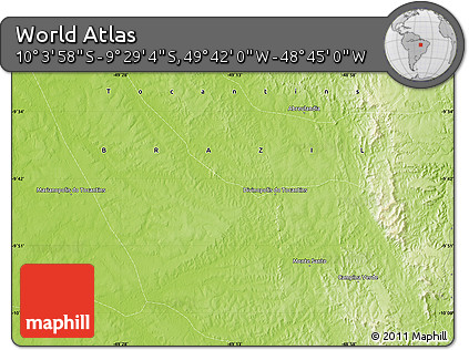 Physical Map of the Area around 9° 46' 31" S, 49° 13' 30" W