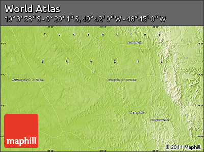 Physical Map of the Area around 9° 46' 31" S, 49° 13' 30" W