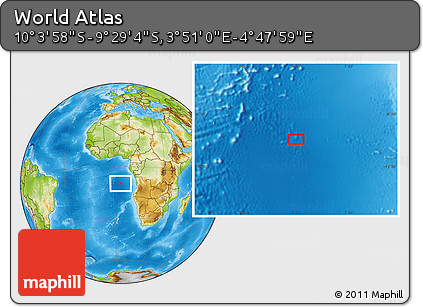 Physical Location Map of the Area around 9° 46' 31" S, 4° 19' 30" E