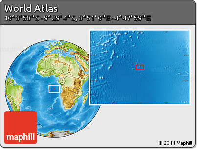 Physical Location Map of the Area around 9° 46' 31" S, 4° 19' 30" E