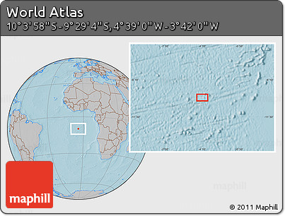 Gray Location Map of the Area around 9° 46' 31" S, 4° 10' 30" W, hill shading