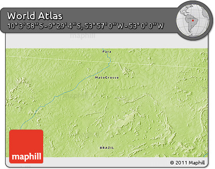 Physical 3D Map of the Area around 9° 46' 31" S, 53° 28' 30" W