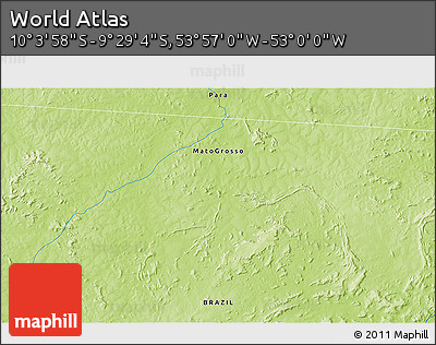 Physical 3D Map of the Area around 9° 46' 31" S, 53° 28' 30" W