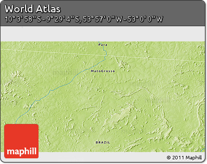 Physical 3D Map of the Area around 9° 46' 31" S, 53° 28' 30" W