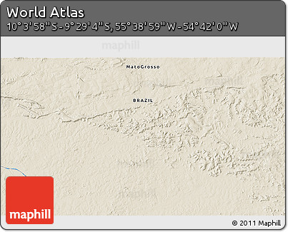 Shaded Relief 3D Map of the Area around 9° 46' 31" S, 55° 10' 29" W