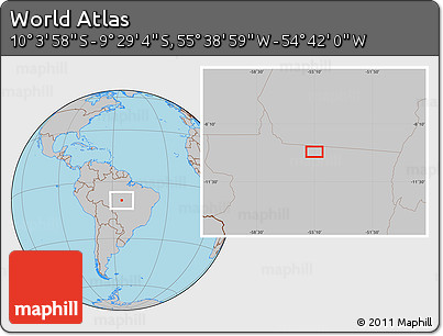 Gray Location Map of the Area around 9° 46' 31" S, 55° 10' 29" W