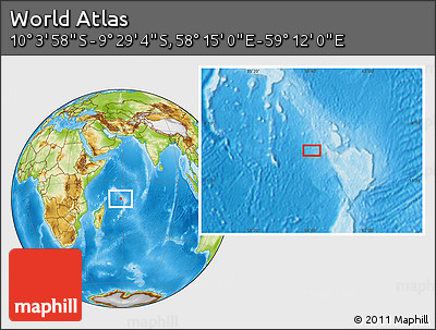 Physical Location Map of the Area around 9° 46' 31" S, 58° 43' 30" E