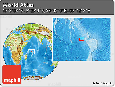 Physical Location Map of the Area around 9° 46' 31" S, 58° 43' 30" E