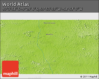 Physical 3D Map of the Area around 9° 46' 31" S, 59° 25' 29" W