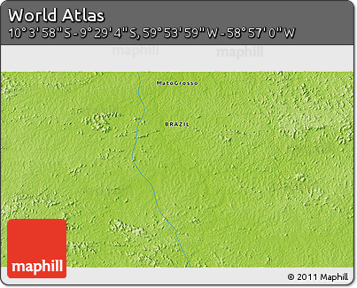 Physical 3D Map of the Area around 9° 46' 31" S, 59° 25' 29" W
